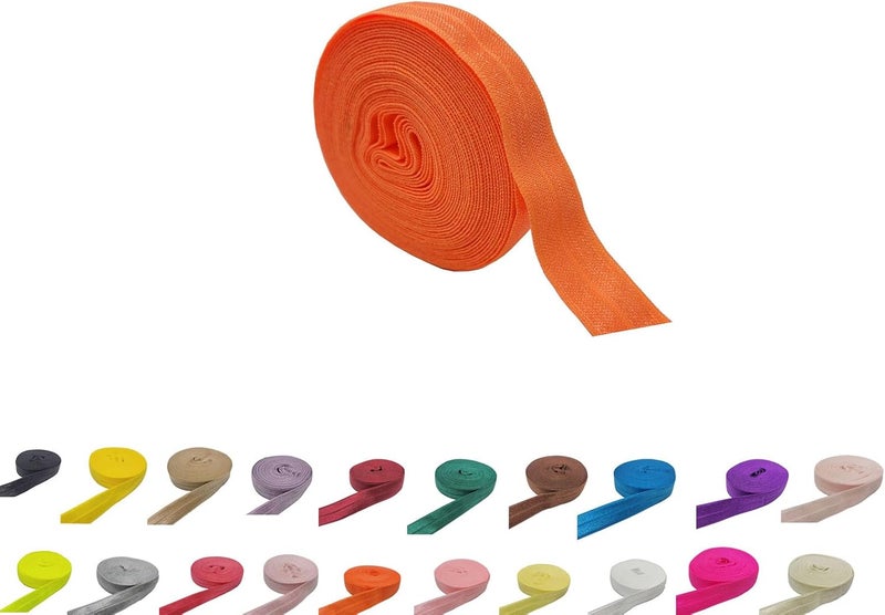 FAYADA Fold Over Elastic,5/8" Foldover FOE Trim Elastic Ribbon,Stretch FOE Band for Hair Ties Headbands Sewing Craft -5 Yards (Neon Orange) - Image 1